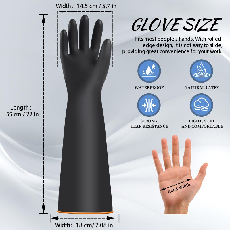 Haiou 2 Pairs 22" Heavy Duty Latex Gloves Long Rubber Gloves Long Sleeve Chemical Gloves to Resist Strong Acids, Oil, Alkali for Men and Women - Image 4